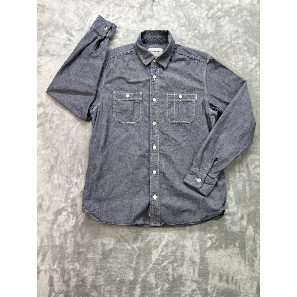 Carhartt Work In Progress Clink Shirt Mens Medium Denim Chambray Railroad WIP